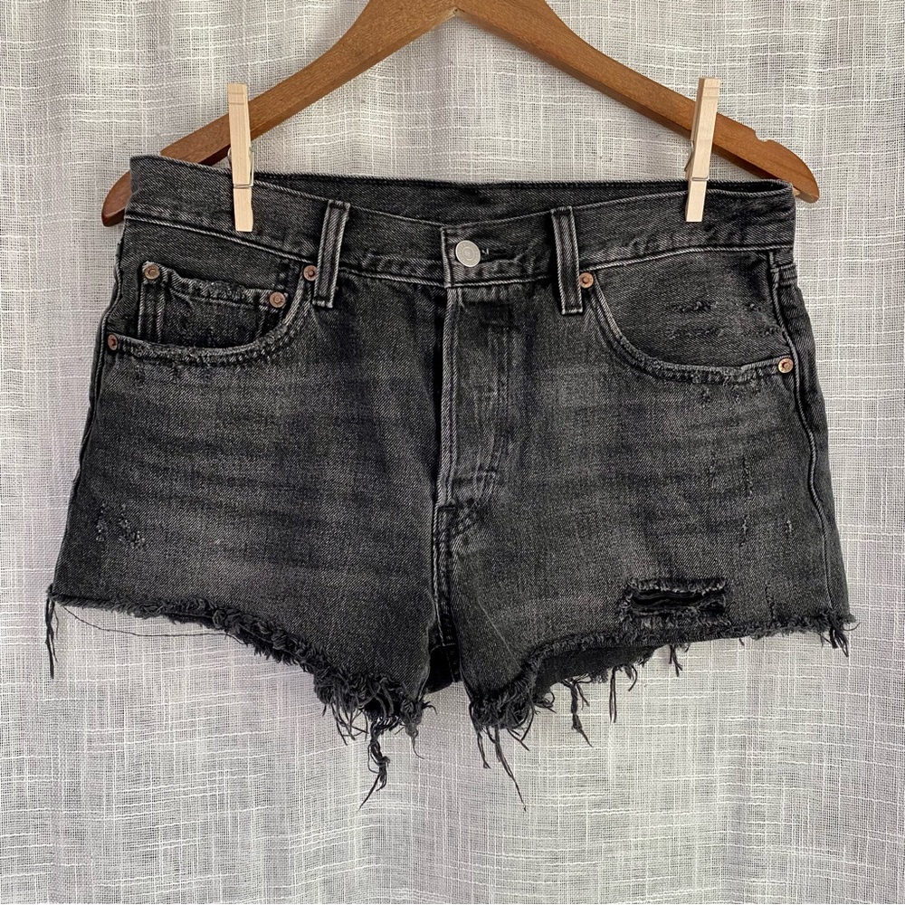 Levi's 501 Shorts with Button Fly Distressed Black